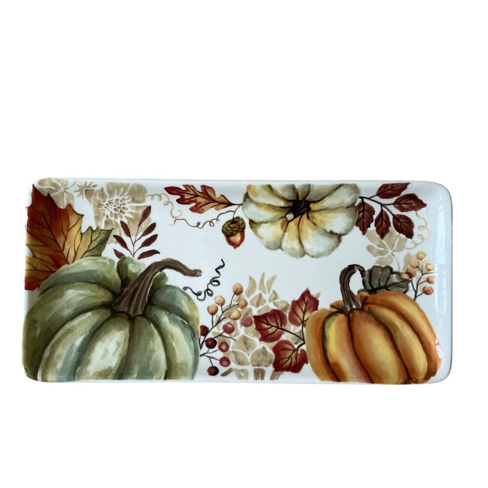 Maxcera Pumpkin Serving Platter 11x5 Ceramic Fall Harvest Thanksgiving NEW